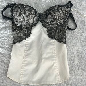 Guess Black Lace and Cream Satin Bustier